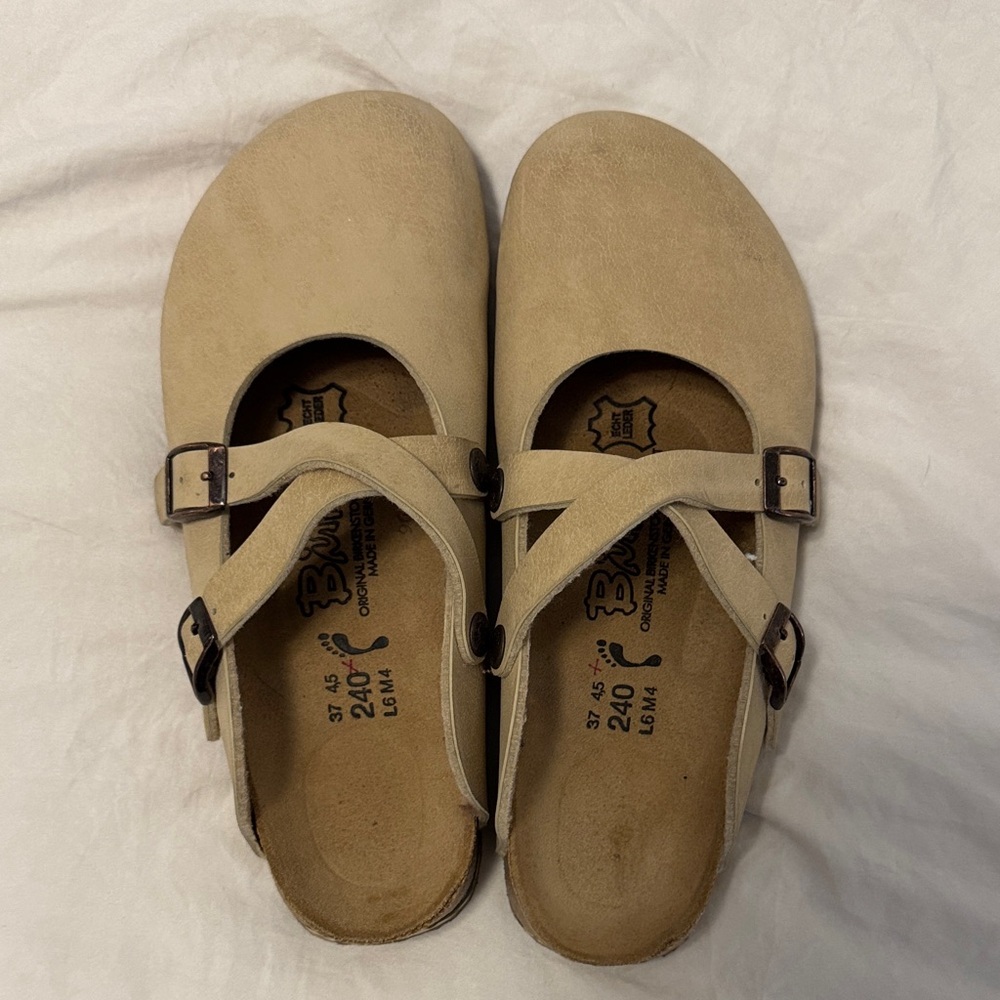 Beige Buckle Strap Clogs